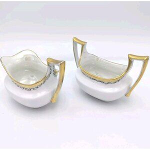 Uno Bavaria Favorite Sugar & Creamer Set Art Nouveau White Luster Gold Edge